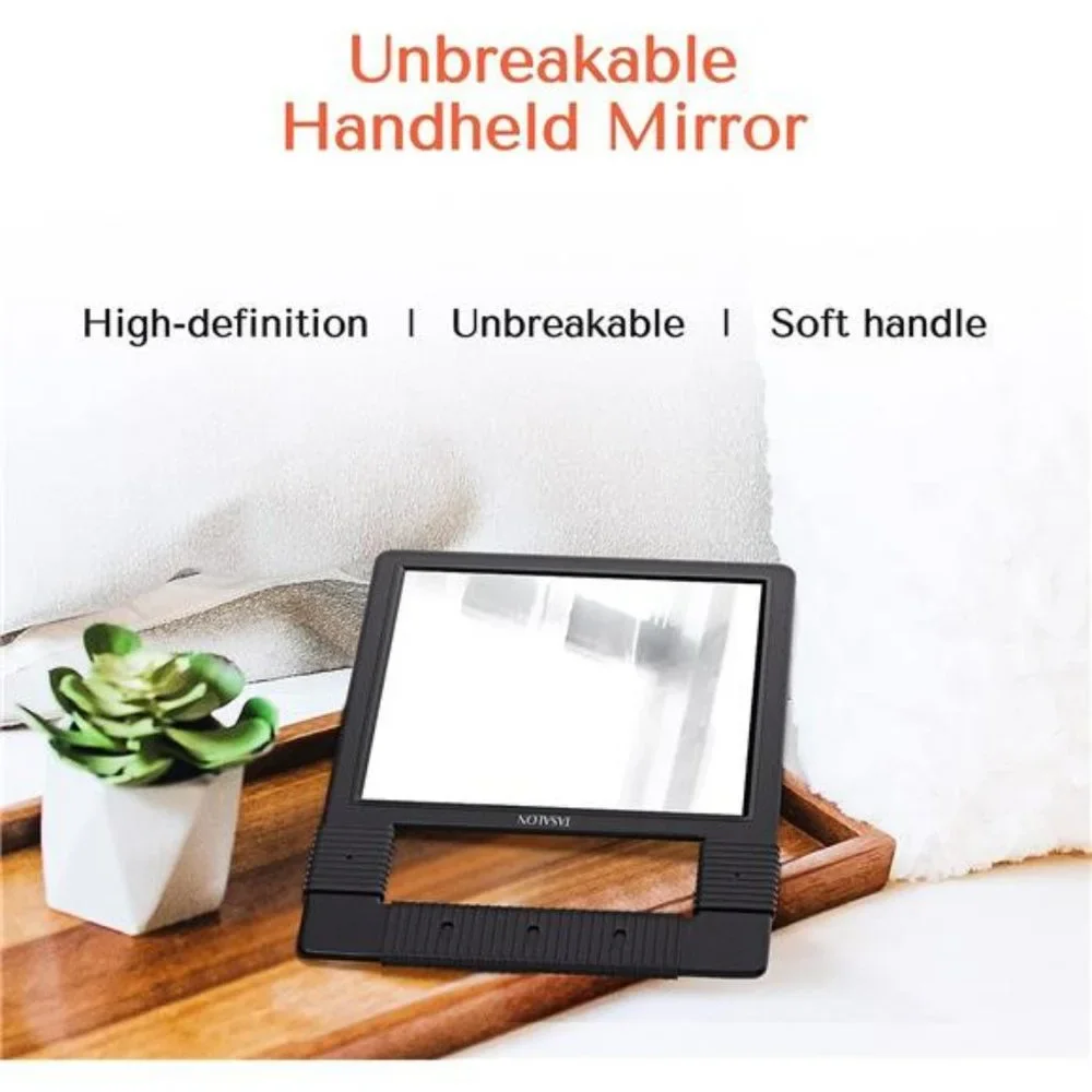 Hand Mirrors with Handle - Unbreakable Hand Mirror w/ Silicone Handler - Black